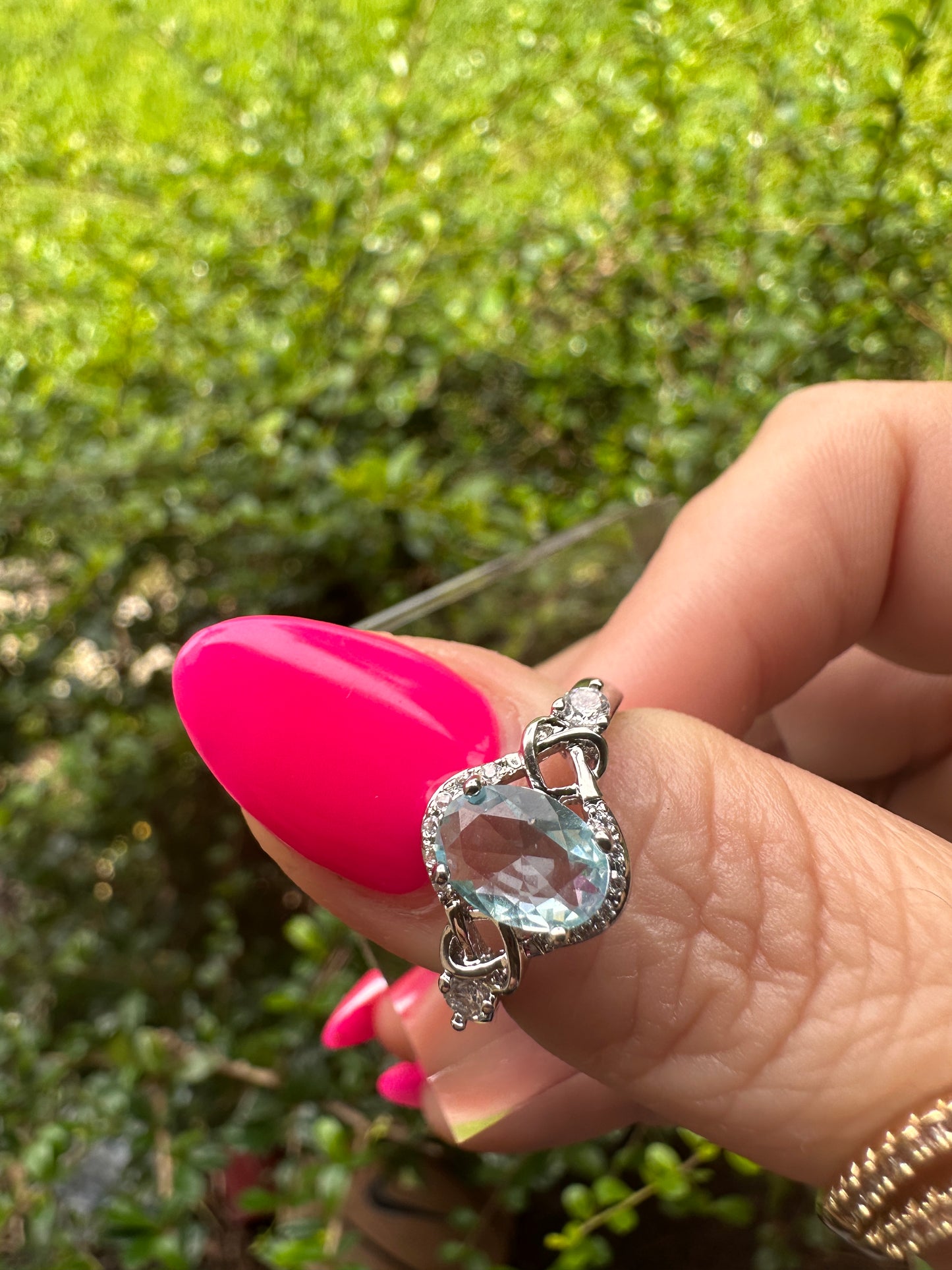 Aquamarine Oval Halo Ring in Silver
