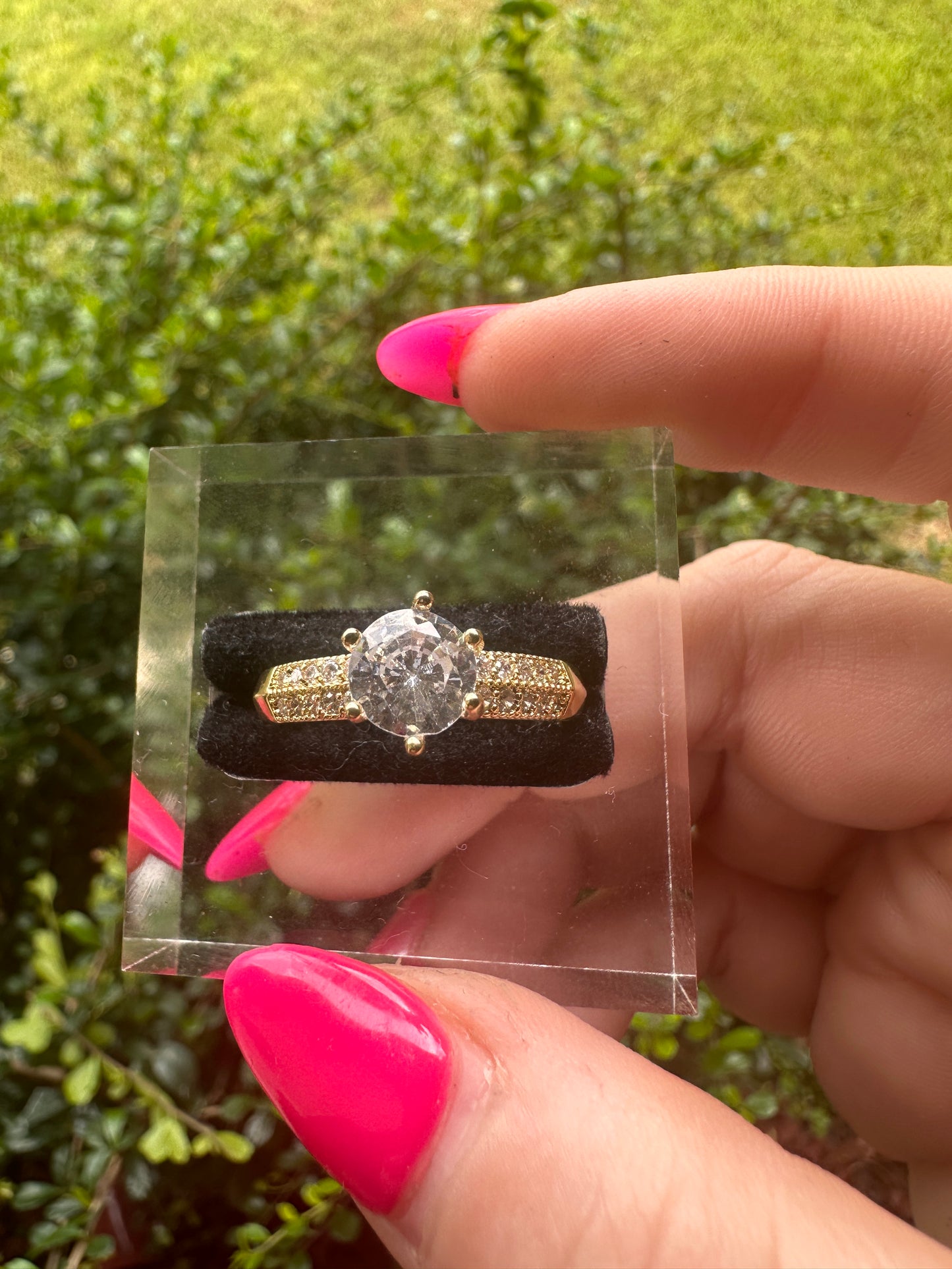 Gold Engagement Ring with Round Clear Stone - Gold