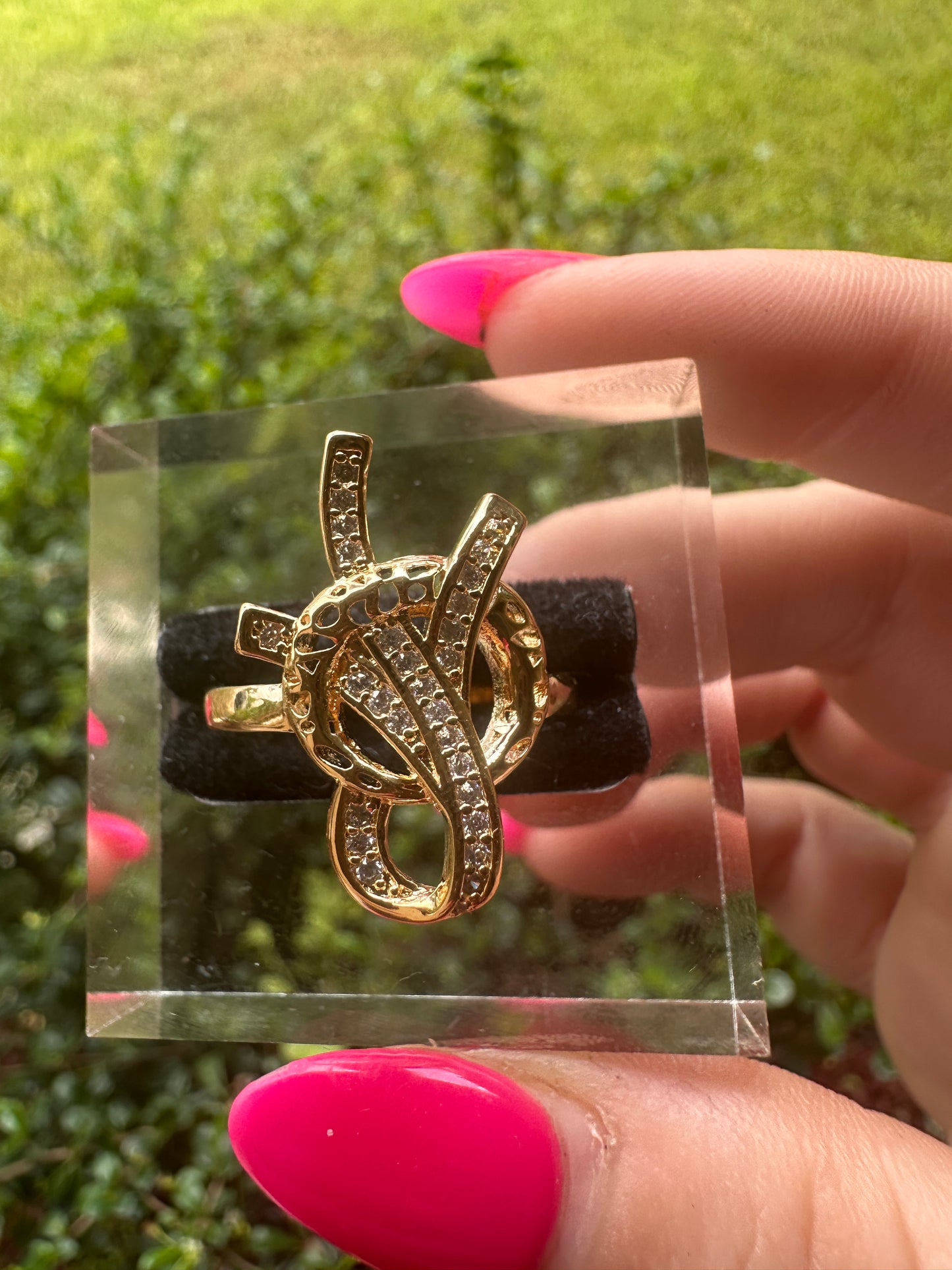 Gold Crystal Intertwined Loop Ring - Women Jewelry