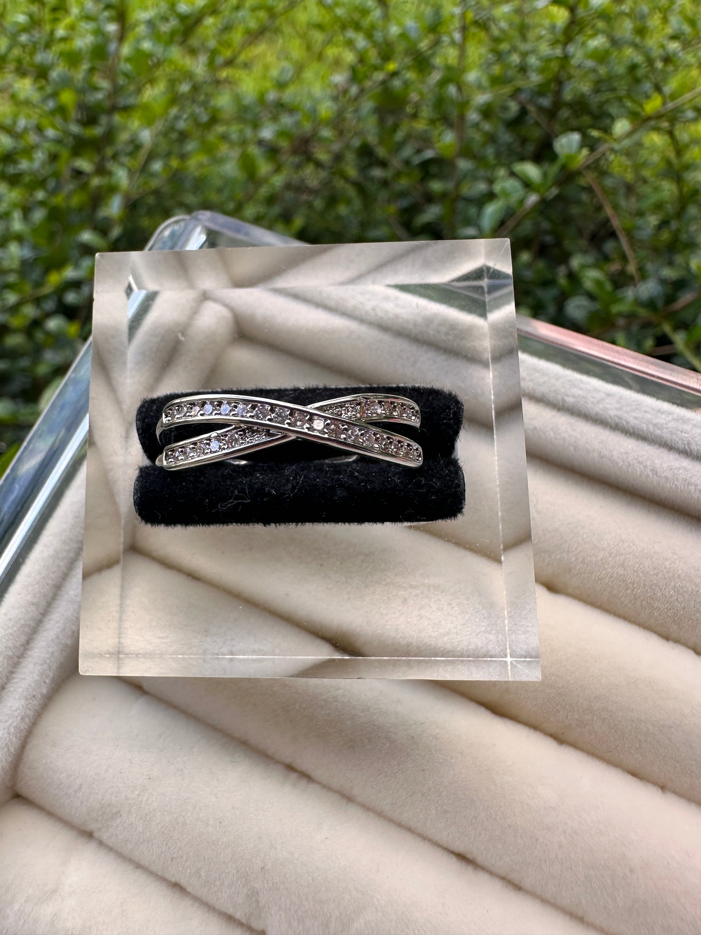 Silver Crisscross Rhinestone Ring - Silver