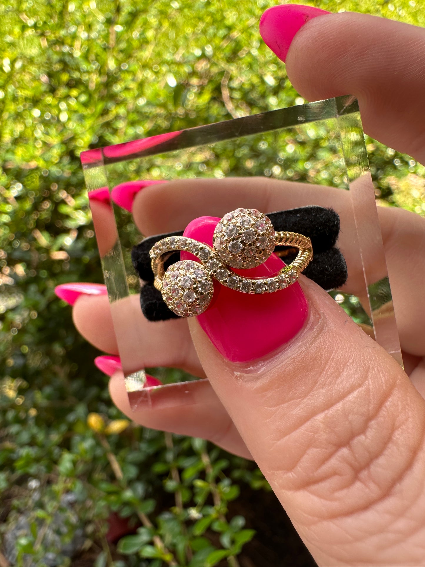 Gold-Tone Pave Crystal Double Ball Ring - Women Jewelry Gifts
