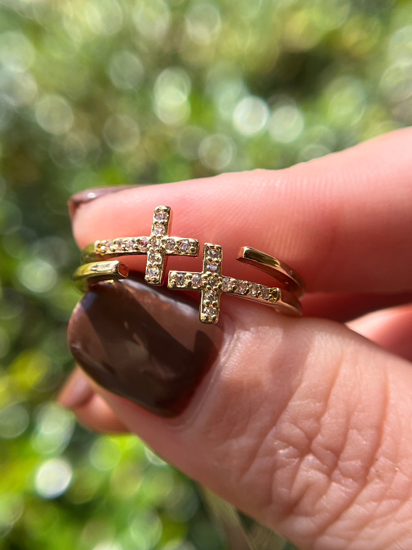 Double Cross Stainless Steel Gold Ring