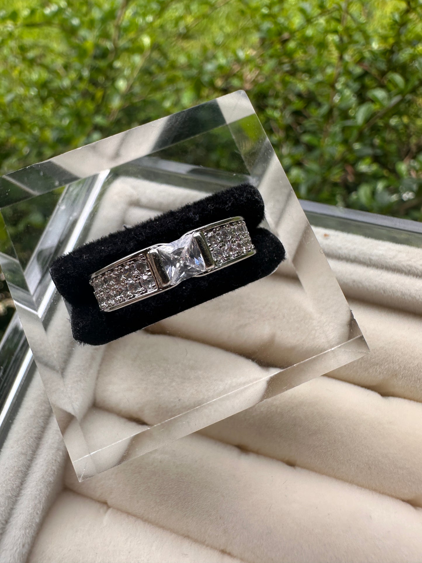 Sterling Silver Cubic Zirconia Princess Cut Band - White stainless steel Women’s