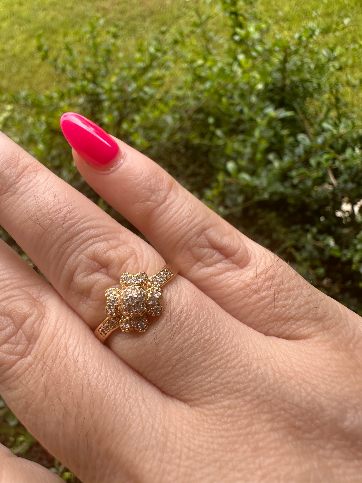 Gold-Tone Floral Cluster Ring with Clear Stones