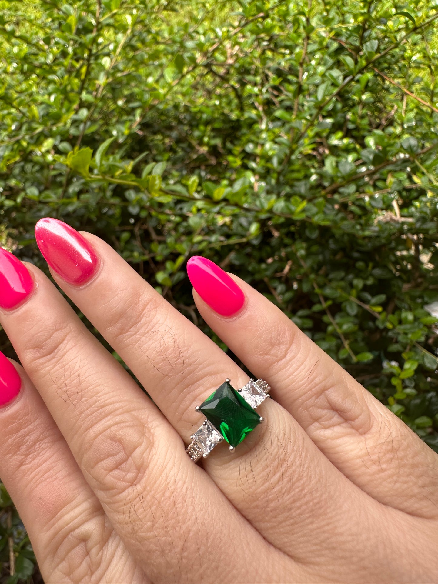 Emerald Green Three-Stone Statement Ring