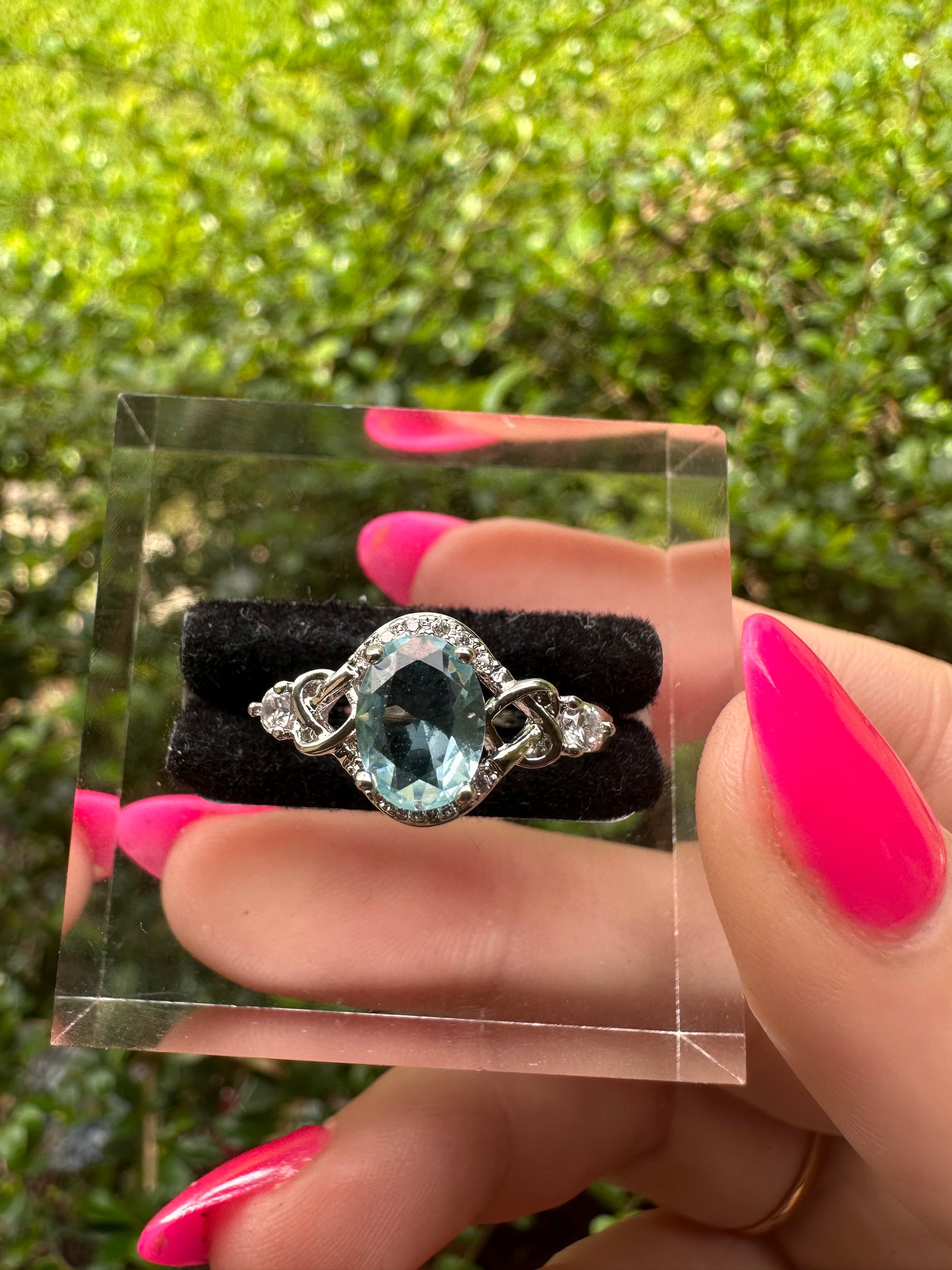 Aquamarine Oval Halo Ring in Silver