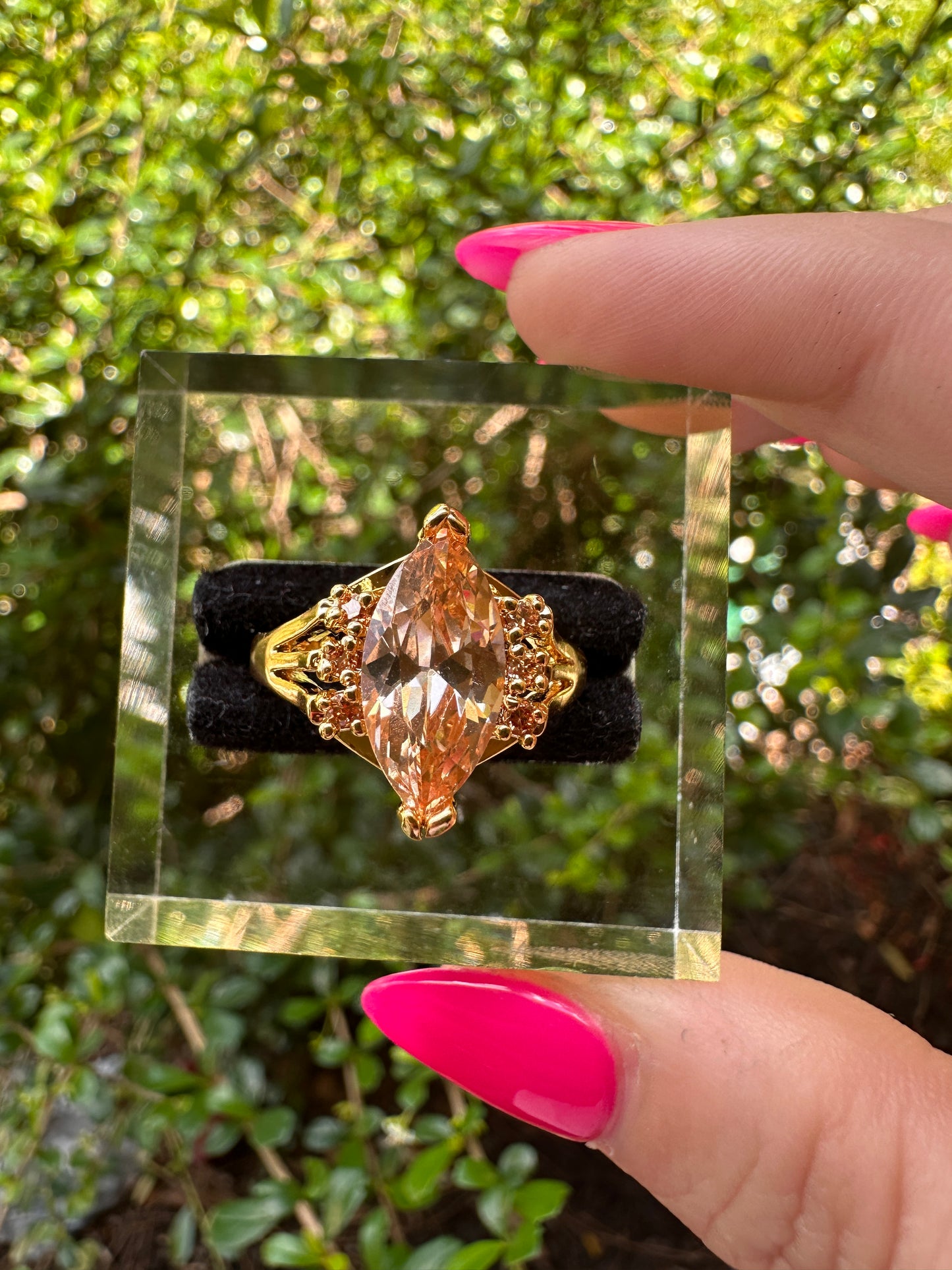 Gold-Tone Marquise Champagne Crystal Statement Ring - Women Jewelry