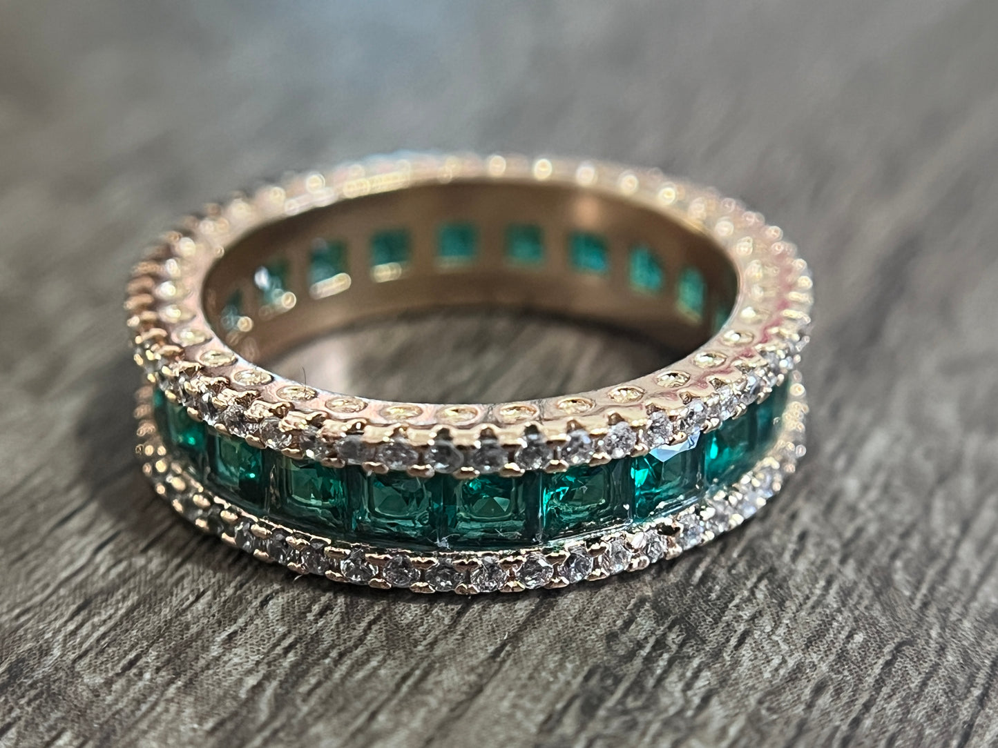 Princess Diamond Emerald May Birthstone Ring