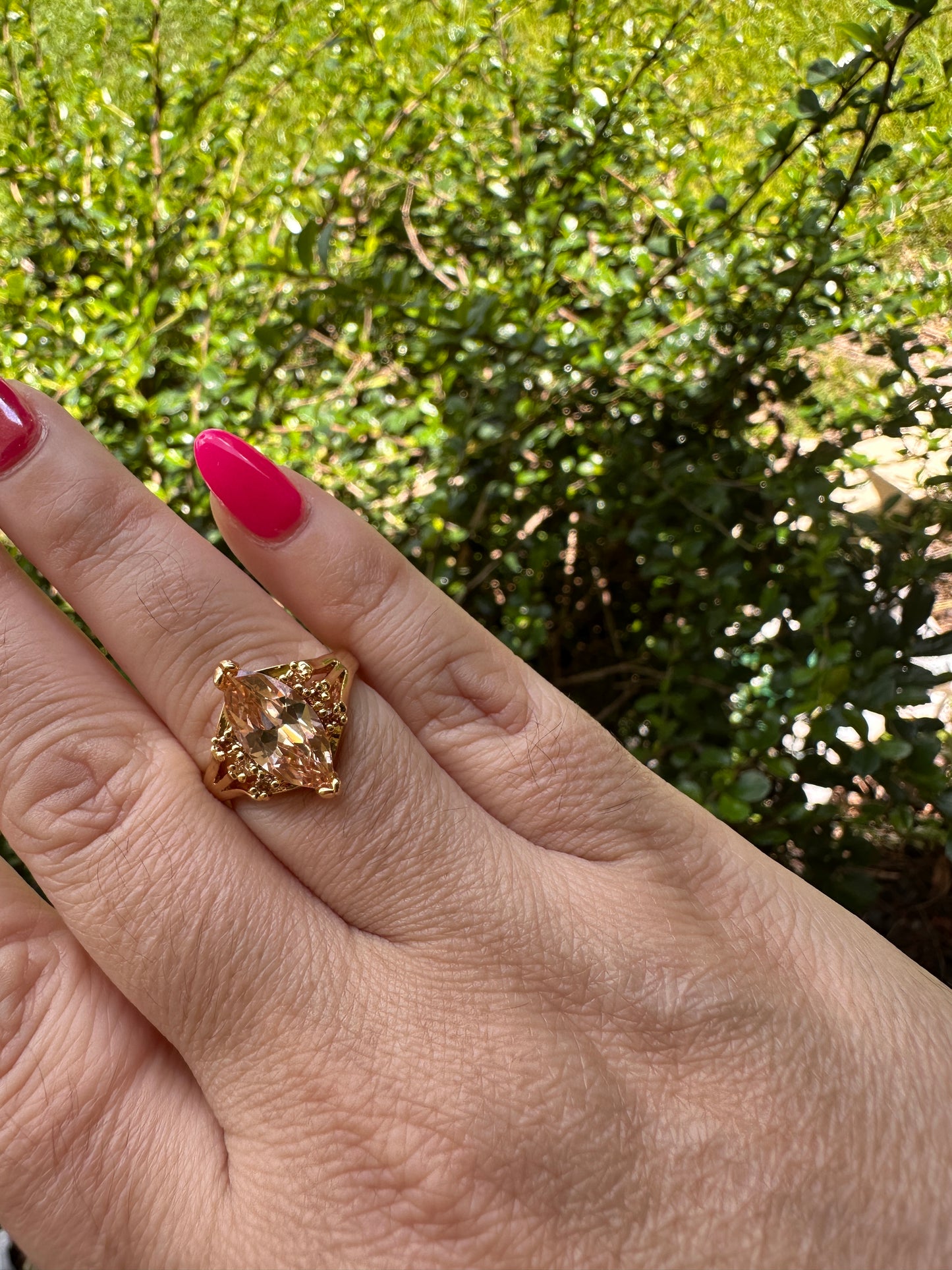 Gold-Tone Marquise Champagne Crystal Statement Ring - Women Jewelry