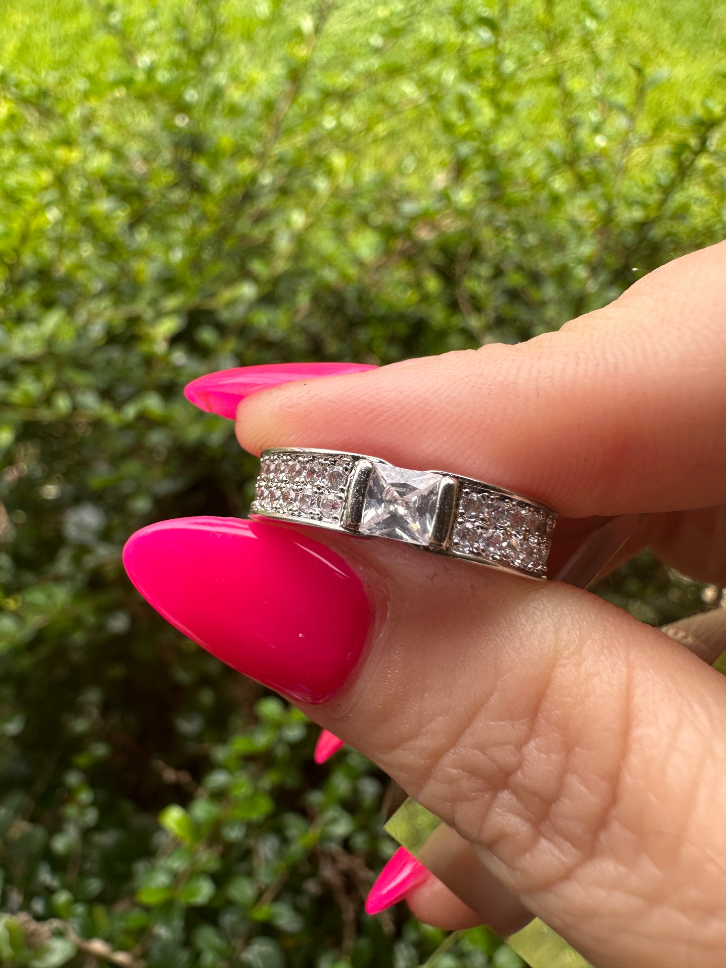 Sterling Silver Cubic Zirconia Princess Cut Band - White stainless steel Women’s