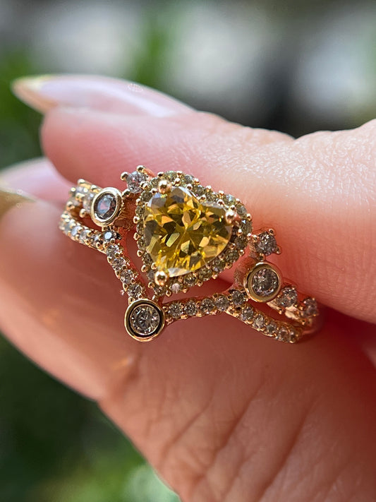 Citrine Yellow Heart Diamond Ring