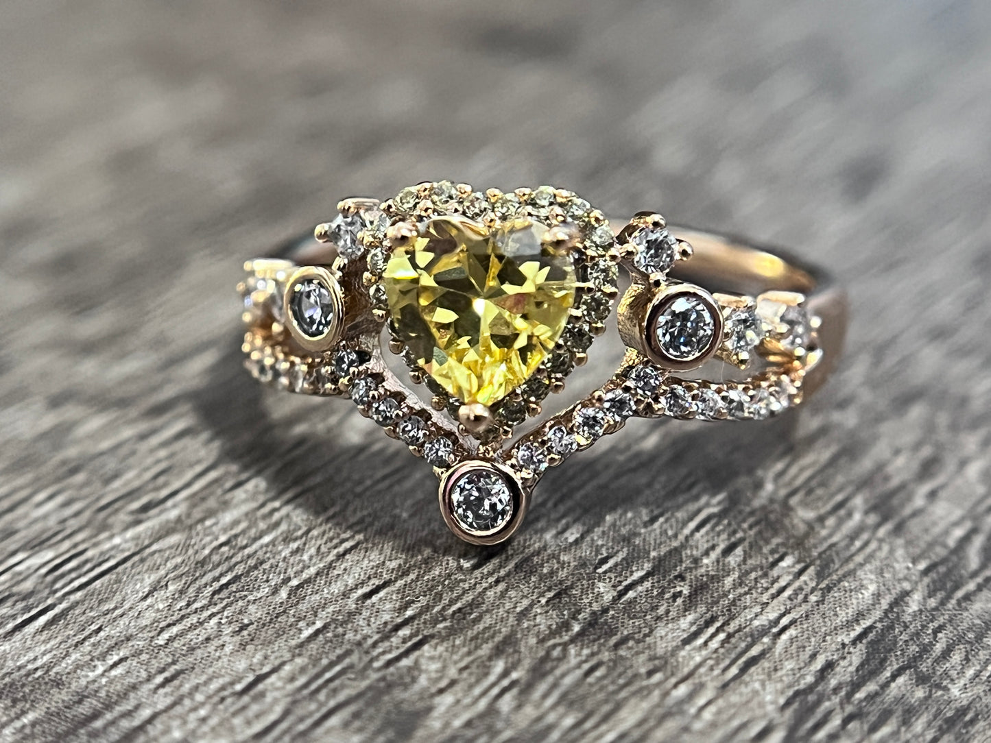 Citrine Yellow Heart Diamond Ring